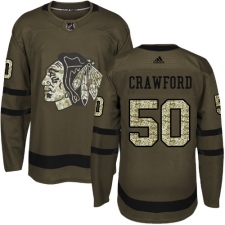 Men's Reebok Chicago Blackhawks #50 Corey Crawford Authentic Green Salute to Service NHL Jersey