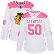 Women's Adidas Chicago Blackhawks #50 Corey Crawford Authentic White/Pink Fashion NHL Jersey