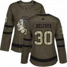 Women's Reebok Chicago Blackhawks #30 ED Belfour Authentic Green Salute to Service NHL Jersey