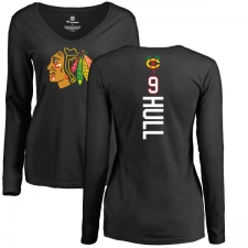 NHL Women's Adidas Chicago Blackhawks #9 Bobby Hull Black Backer Long Sleeve T-Shirt