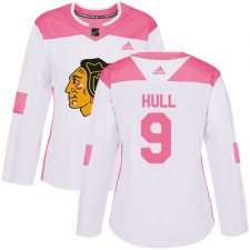 Women's Adidas Chicago Blackhawks #9 Bobby Hull Authentic White/Pink Fashion NHL Jersey