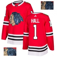 Men's Adidas Chicago Blackhawks #1 Glenn Hall Authentic Red Fashion Gold NHL Jersey