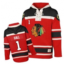 Men's Old Time Hockey Chicago Blackhawks #1 Glenn Hall Authentic Red Sawyer Hooded Sweatshirt NHL Jersey