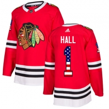 Youth Adidas Chicago Blackhawks #1 Glenn Hall Authentic Red USA Flag Fashion NHL Jersey