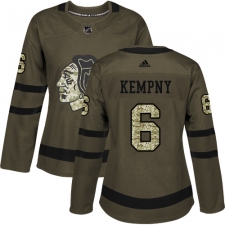 Women's Adidas Chicago Blackhawks #6 Michal Kempny Authentic Green Salute to Service NHL Jersey