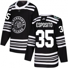 Men's Adidas Chicago Blackhawks #35 Tony Esposito Authentic Black 2019 Winter Classic NHL Jersey