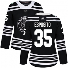 Women's Adidas Chicago Blackhawks #35 Tony Esposito Authentic Black 2019 Winter Classic NHL Jersey