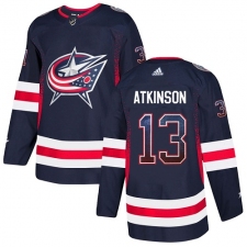 Men's Adidas Columbus Blue Jackets #13 Cam Atkinson Authentic Navy Blue Drift Fashion NHL Jersey
