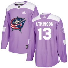 Men's Adidas Columbus Blue Jackets #13 Cam Atkinson Authentic Purple Fights Cancer Practice NHL Jersey