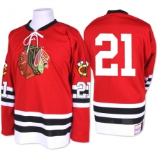 Men's Mitchell and Ness Chicago Blackhawks #21 Stan Mikita Premier Red 1960-61 Throwback NHL Jersey