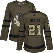 Women's Reebok Chicago Blackhawks #21 Stan Mikita Authentic Green Salute to Service NHL Jersey
