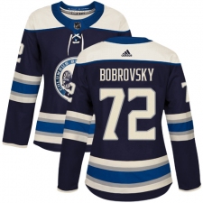 Women's Adidas Columbus Blue Jackets #72 Sergei Bobrovsky Authentic Navy Blue Alternate NHL Jersey