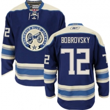 Women's Reebok Columbus Blue Jackets #72 Sergei Bobrovsky Authentic Navy Blue Third NHL Jersey