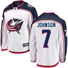Men's Columbus Blue Jackets #7 Jack Johnson Fanatics Branded White Away Breakaway NHL Jersey