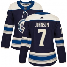 Women's Adidas Columbus Blue Jackets #7 Jack Johnson Authentic Navy Blue Alternate NHL Jersey