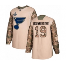 Men's St. Louis Blues #19 Jay Bouwmeester Authentic Camo Veterans Day Practice 2019 Stanley Cup Champions Hockey Jersey