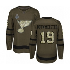 Men's St. Louis Blues #19 Jay Bouwmeester Authentic Green Salute to Service 2019 Stanley Cup Champions Hockey Jersey
