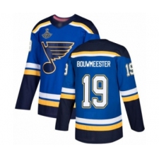 Men's St. Louis Blues #19 Jay Bouwmeester Authentic Royal Blue Home 2019 Stanley Cup Champions Hockey Jersey