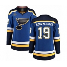 Women's St. Louis Blues #19 Jay Bouwmeester Fanatics Branded Royal Blue Home Breakaway 2019 Stanley Cup Champions Hockey Jersey