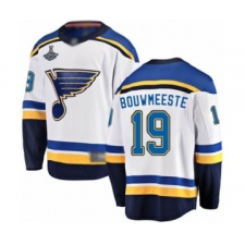 Youth St. Louis Blues #19 Jay Bouwmeester Fanatics Branded White Away Breakaway 2019 Stanley Cup Champions Hockey Jersey