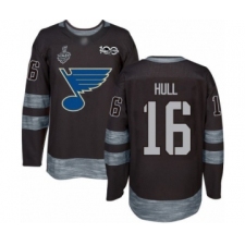 Men's St. Louis Blues #16 Brett Hull Authentic Black 1917-2017 100th Anniversary 2019 Stanley Cup Final Bound Hockey Jersey