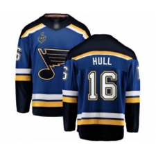 Men's St. Louis Blues #16 Brett Hull Fanatics Branded Royal Blue Home Breakaway 2019 Stanley Cup Final Bound Hockey Jersey
