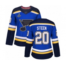 Women's St. Louis Blues #20 Alexander Steen Authentic Royal Blue Home 2019 Stanley Cup Champions Hockey Jersey