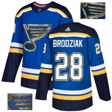Men's Adidas St. Louis Blues #28 Kyle Brodziak Authentic Royal Blue Fashion Gold NHL Jersey