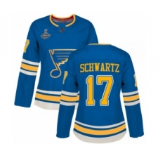 Women's St. Louis Blues #17 Jaden Schwartz Authentic Navy Blue Alternate 2019 Stanley Cup Champions Hockey Jersey