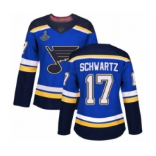 Women's St. Louis Blues #17 Jaden Schwartz Authentic Royal Blue Home 2019 Stanley Cup Champions Hockey Jersey