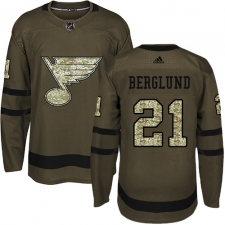 Men's Adidas St. Louis Blues #21 Patrik Berglund Authentic Green Salute to Service NHL Jersey