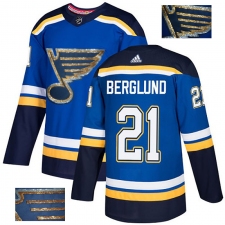 Men's Adidas St. Louis Blues #21 Patrik Berglund Authentic Royal Blue Fashion Gold NHL Jersey