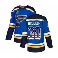 Men's St. Louis Blues #30 Martin Brodeur Authentic Blue USA Flag Fashion 2019 Stanley Cup Final Bound Hockey Jersey