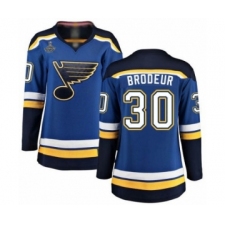 Women's St. Louis Blues #30 Martin Brodeur Fanatics Branded Royal Blue Home Breakaway 2019 Stanley Cup Champions Hockey Jersey