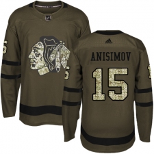 Men's Reebok Chicago Blackhawks #15 Artem Anisimov Authentic Green Salute to Service NHL Jersey