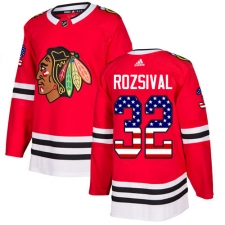Men's Adidas Chicago Blackhawks #32 Michal Rozsival Authentic Red USA Flag Fashion NHL Jersey