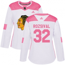 Women's Adidas Chicago Blackhawks #32 Michal Rozsival Authentic White/Pink Fashion NHL Jersey