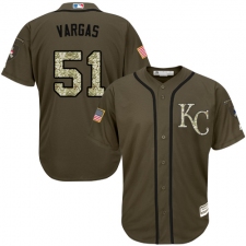 Men's Majestic Kansas City Royals #51 Jason Vargas Replica Green Salute to Service MLB Jersey
