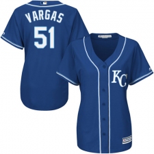 Women's Majestic Kansas City Royals #51 Jason Vargas Authentic Blue Alternate 2 Cool Base MLB Jersey