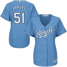 Women's Majestic Kansas City Royals #51 Jason Vargas Authentic Light Blue Alternate 1 Cool Base MLB Jersey