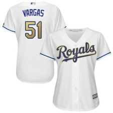 Women's Majestic Kansas City Royals #51 Jason Vargas Authentic White Home Cool Base MLB Jersey