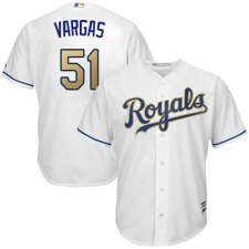 Youth Majestic Kansas City Royals #51 Jason Vargas Replica White Home Cool Base MLB Jersey