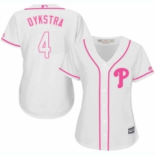 Women's Majestic Philadelphia Phillies #4 Lenny Dykstra Replica White Fashion Cool Base MLB Jersey