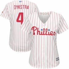 Women's Majestic Philadelphia Phillies #4 Lenny Dykstra Replica White/Red Strip Home Cool Base MLB Jersey