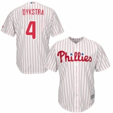 Youth Majestic Philadelphia Phillies #4 Lenny Dykstra Authentic White/Red Strip Home Cool Base MLB Jersey