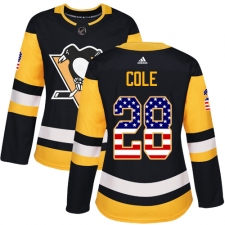 Women's Adidas Pittsburgh Penguins #28 Ian Cole Authentic Black USA Flag Fashion NHL Jersey