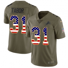 Men's Nike Detroit Lions #31 Teez Tabor Limited Olive USA Flag Salute to Service NFL Jersey