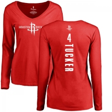 NBA Women's Nike Houston Rockets #4 PJ Tucker Red Backer Long Sleeve T-Shirt