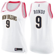 Women's Nike New Orleans Pelicans #9 Rajon Rondo Swingman White/Pink Fashion NBA Jersey