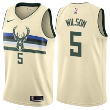 Men's Nike Milwaukee Bucks #5 D. J. Wilson Authentic Cream NBA Jersey - City Edition